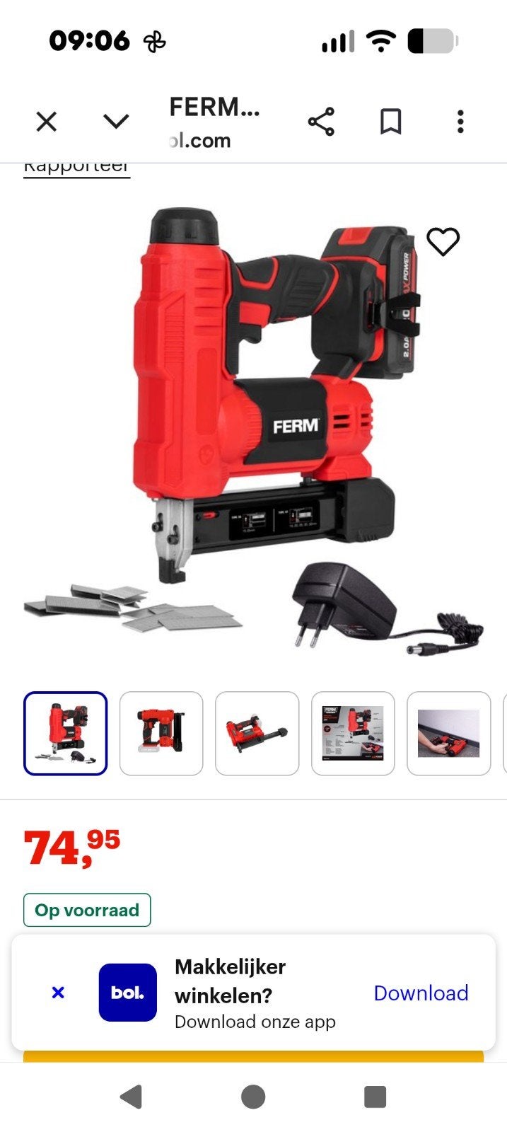FERM Accu tacker/nietmachine - 20V - Inclusief accu en lader, Doe-het-zelf en Verbouw, Ophalen, Zo goed als nieuw
