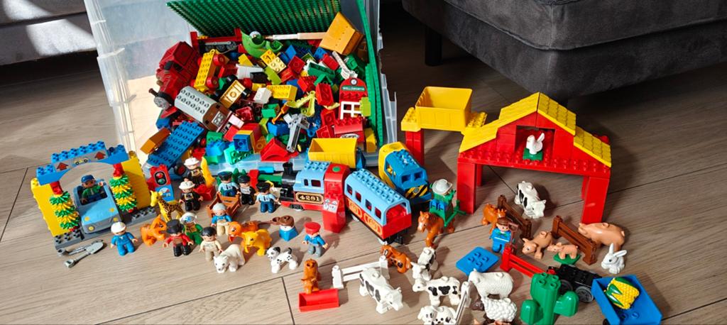 Grote partij LEGO Duplo met trein, boerderij en auto, Ophalen, Gebruikt, Inclusief minifiguren, Duplo