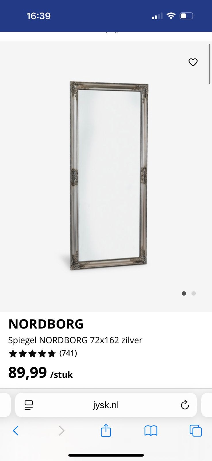 Nordborg / vintagelook spiegel van de jysk, Ophalen, Zo goed als nieuw, Rechthoekig, Minder dan 100 cm