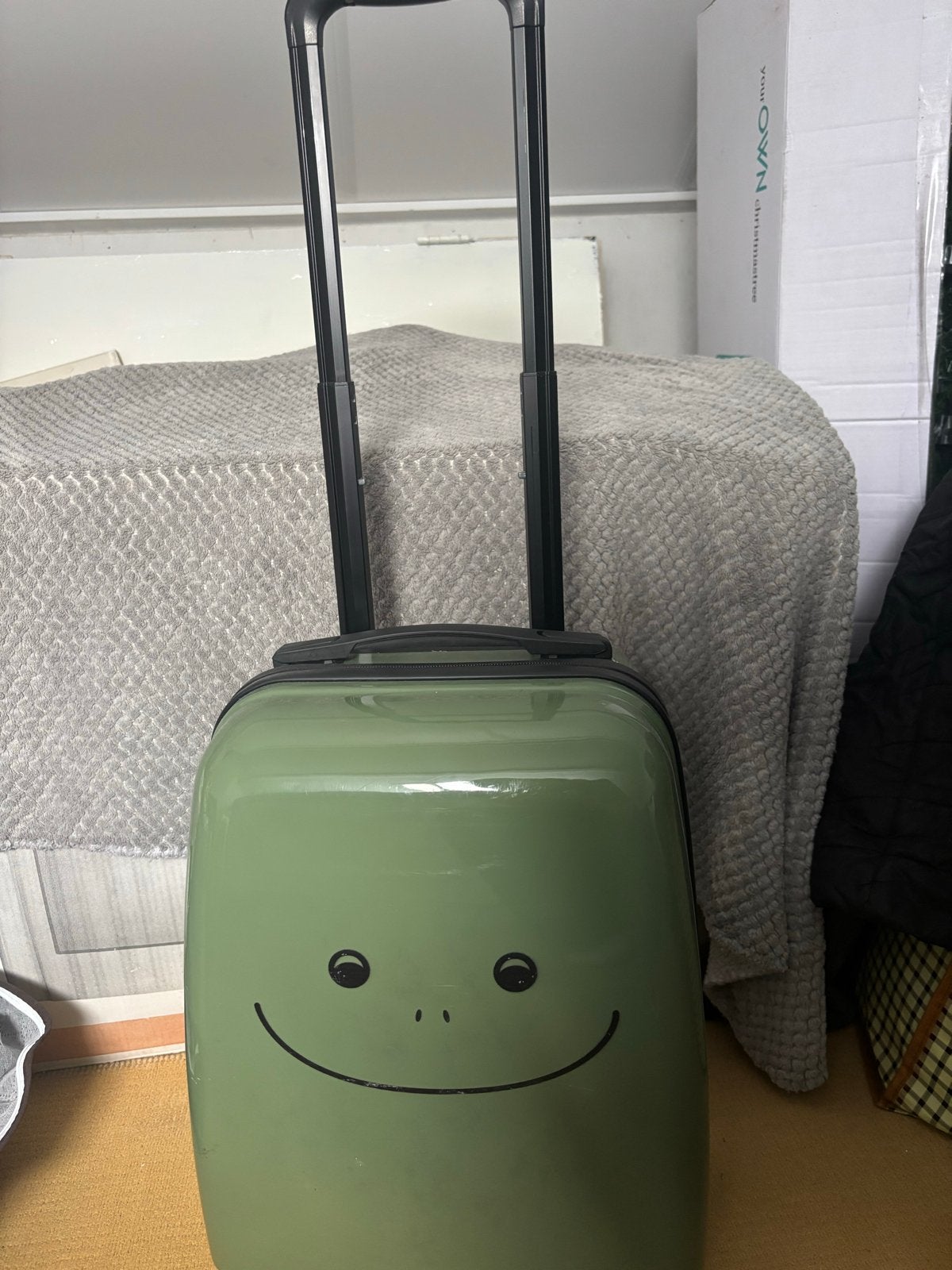 Leuke groene koffer met smiley - ideaal voor kinderen!, 40 tot 60 cm, 30 cm of meer, Gebruikt, Ophalen of Verzenden