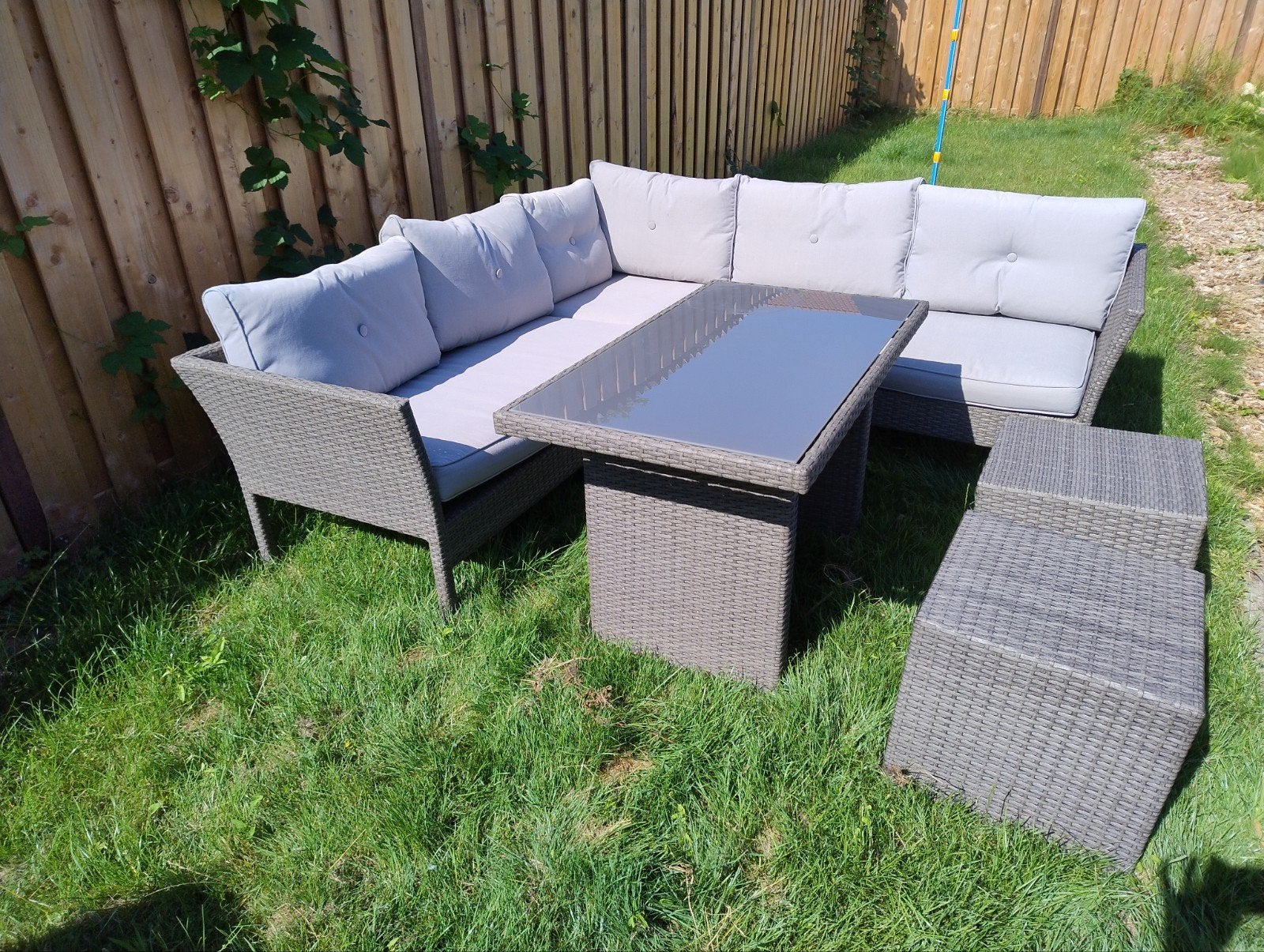Wicker Loungeset met glazen tafelblad en wasbare hoezen, Ophalen, Gebruikt, Bank, Loungeset
