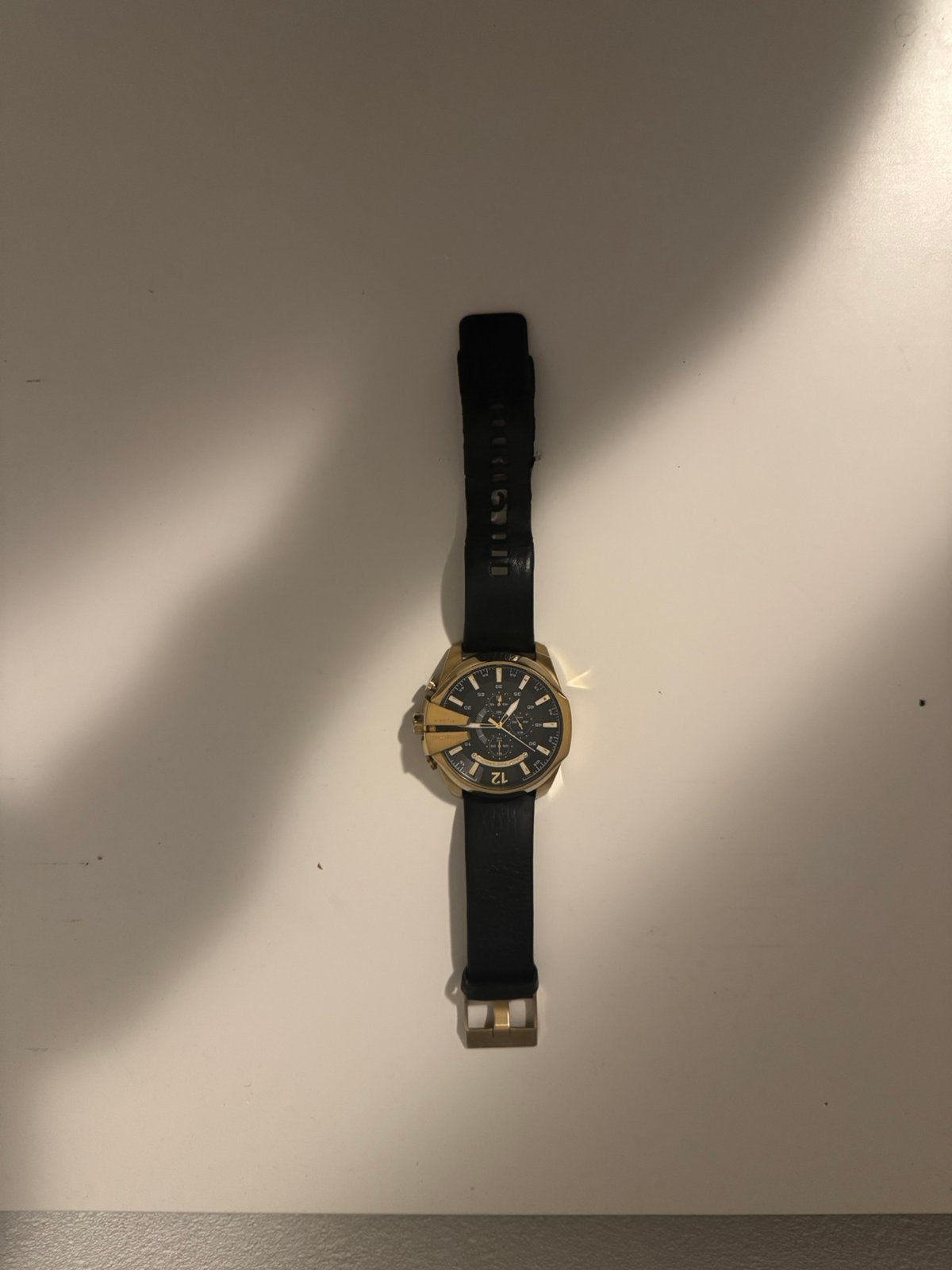 Diesel Heren Horloge - Goud / Zwart - Groot Model - Leer, Ophalen of Verzenden, Zo goed als nieuw, Leer, Overige merken