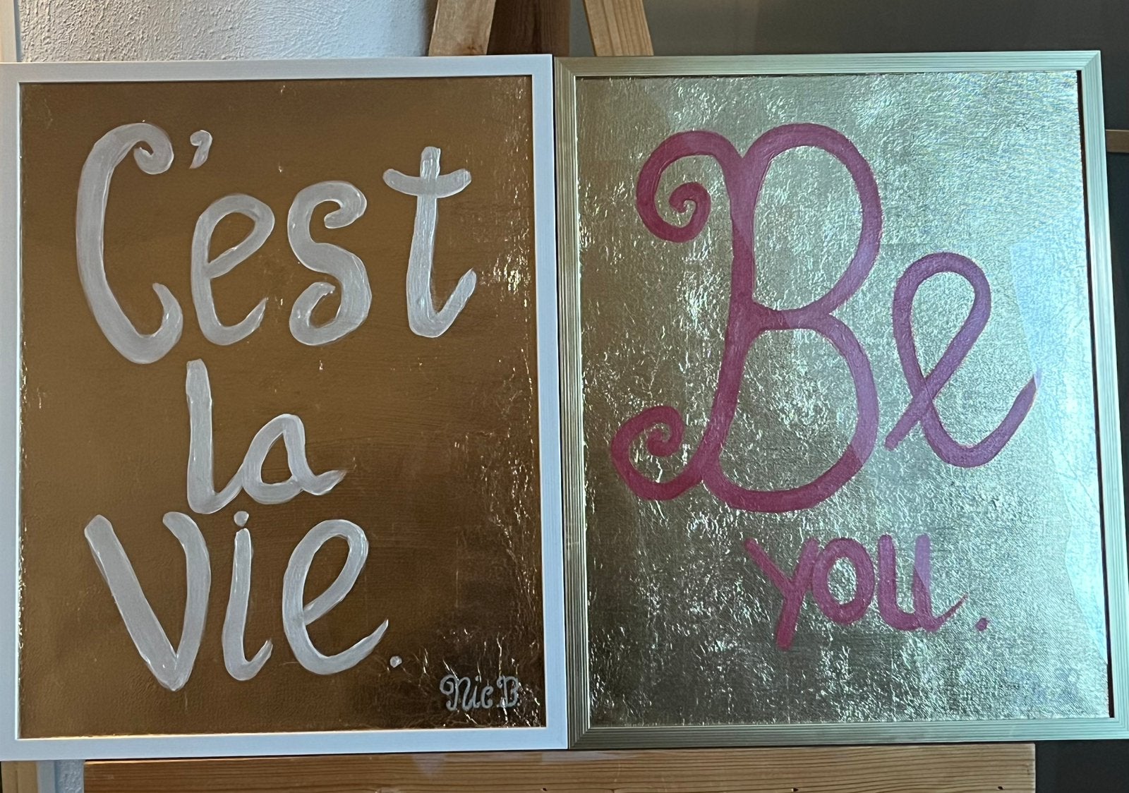 Schilderijen metallic folie met tekst 50x40 cm, Ophalen of Verzenden