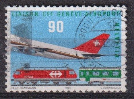 Zwitserland 1987 Vliegveld Geneve Vliegtuig Trein, Verzenden, Gestempeld, Vliegtuigen