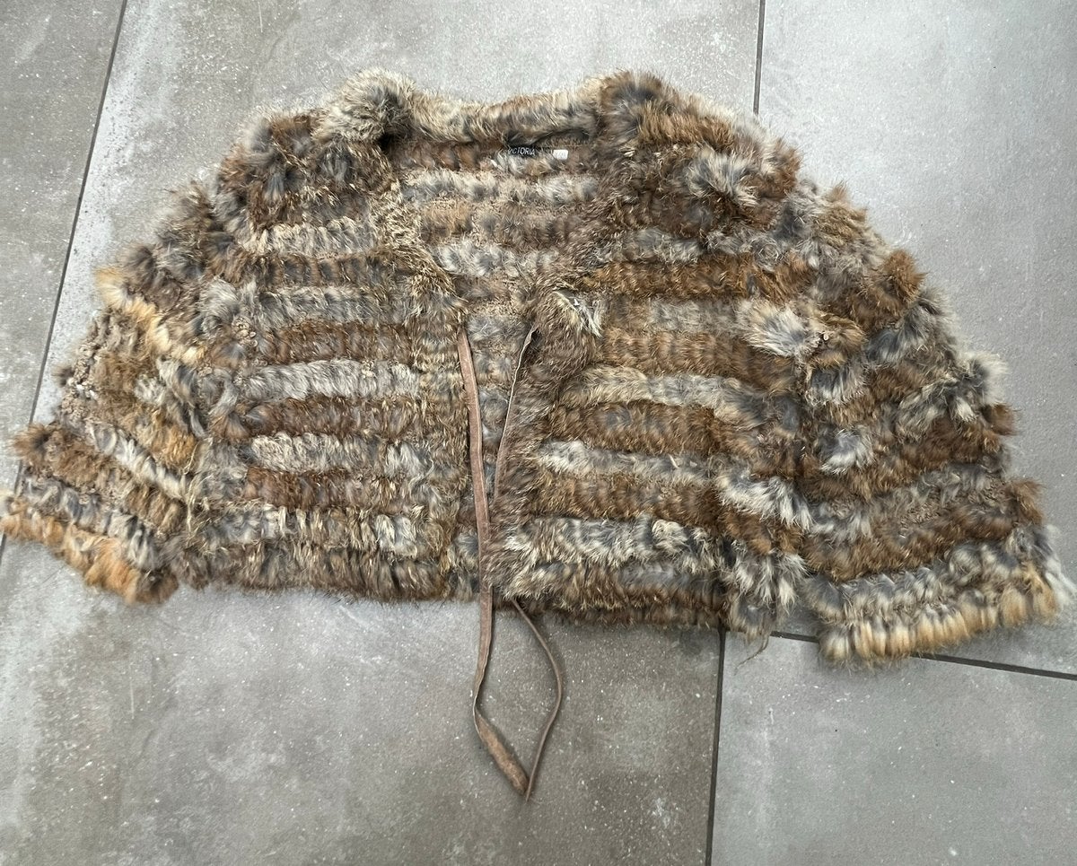 VICTORIA EL 100% ECHT KONIJN KONIJNEN BONT VEST BRUIN MAAT L, Ophalen of Verzenden, Zo goed als nieuw, Maat 42/44 (L), Bruin