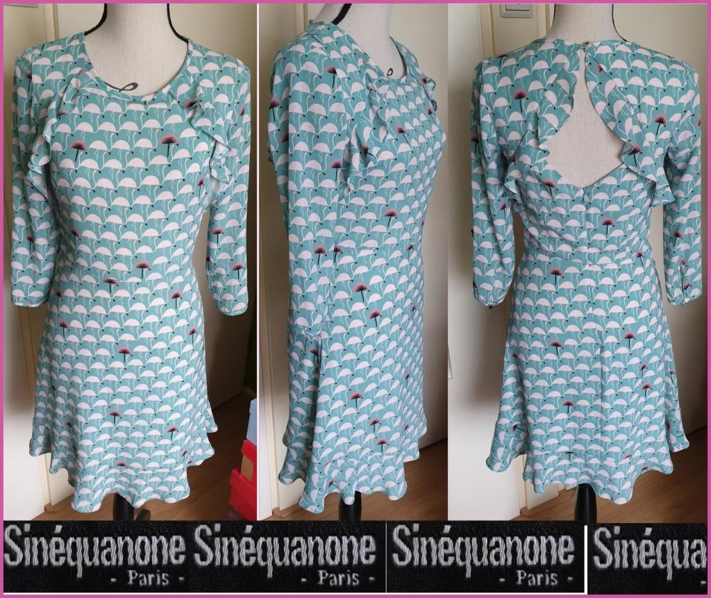 SINÉQUANONE retro zomerjurk met flamingo's maat 36 zgan, Kleding | Dames, Ophalen of Verzenden, Maat 36 (S), Boven de knie, Groen
