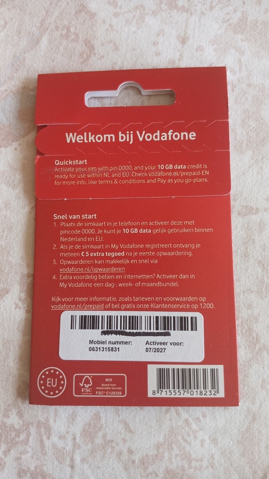 MOOI NUMMER VODAFONE PREPAID 06-31-31-58-31, Telecommunicatie, Prepaidkaarten en Simkaarten, Ophalen of Verzenden, Nieuw, Vodafone