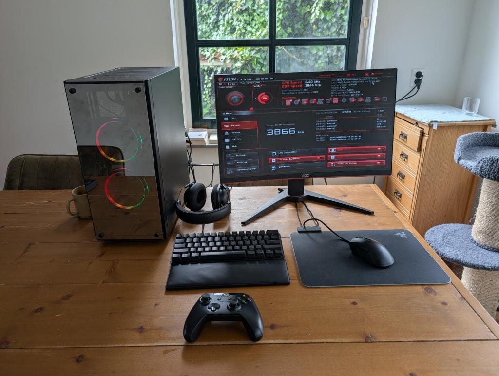Gaming PC Setup Ryzen 7 3700X RX 5700 XT 144Hz Complete Set, Met monitor, Gebruikt, Zelf gebouwde pc, Virtual Reality