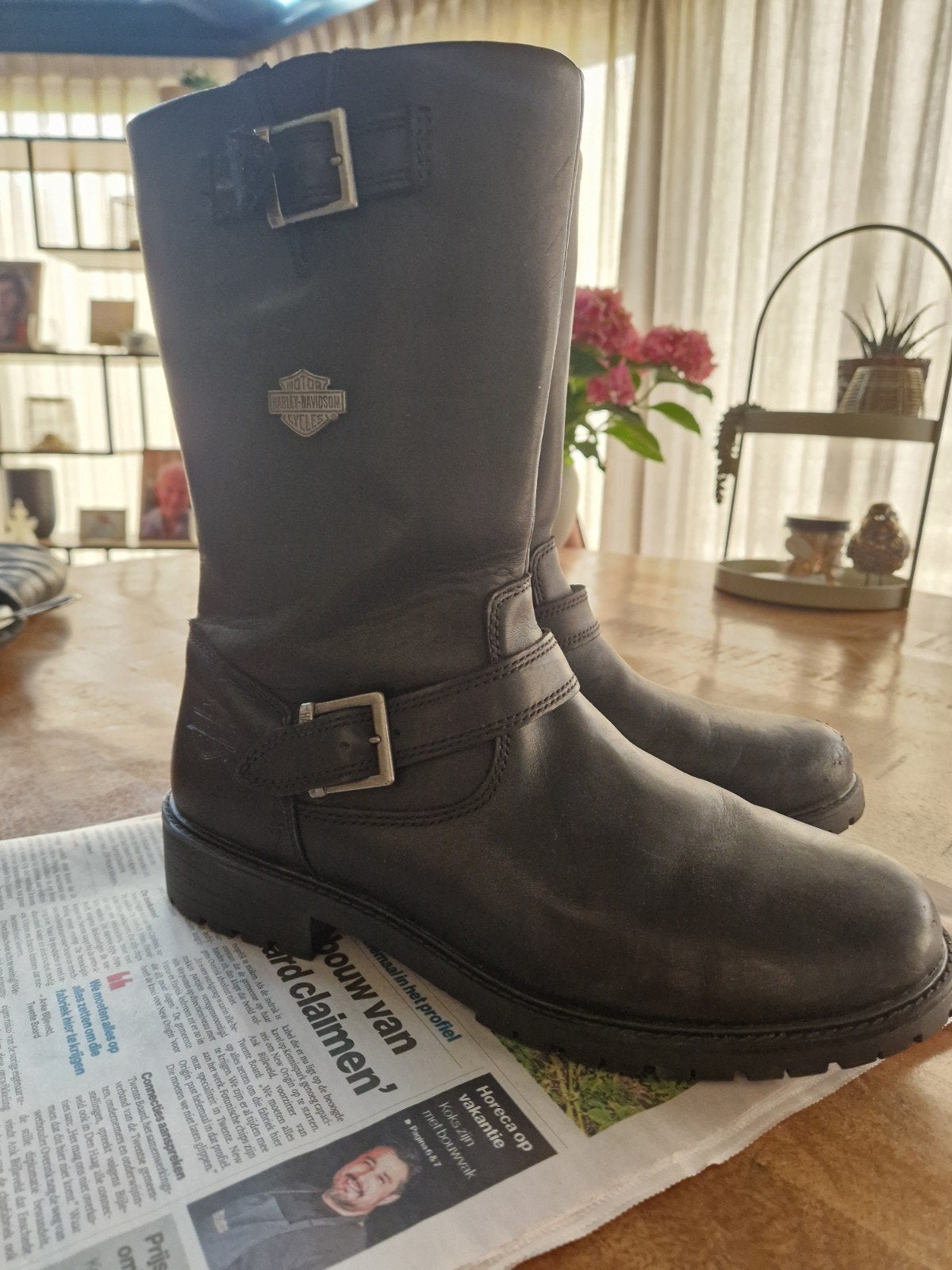 Harley-Davidson leren motorlaarzen - Maat 45, Zwart, Boots, Ophalen of Verzenden, Gedragen