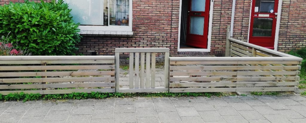 Houten voortuin hek incl. poortje Greywash, Ophalen, Met poort, Gebruikt, Tuinhek