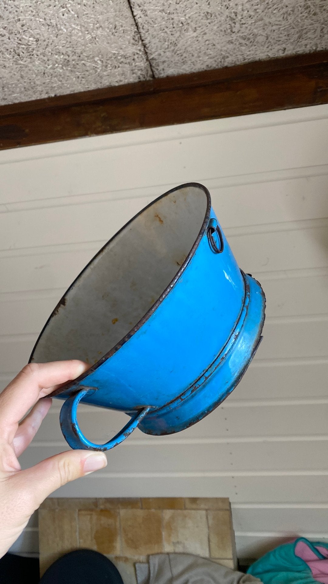 Blauwe emaille vergiet, Ophalen of Verzenden