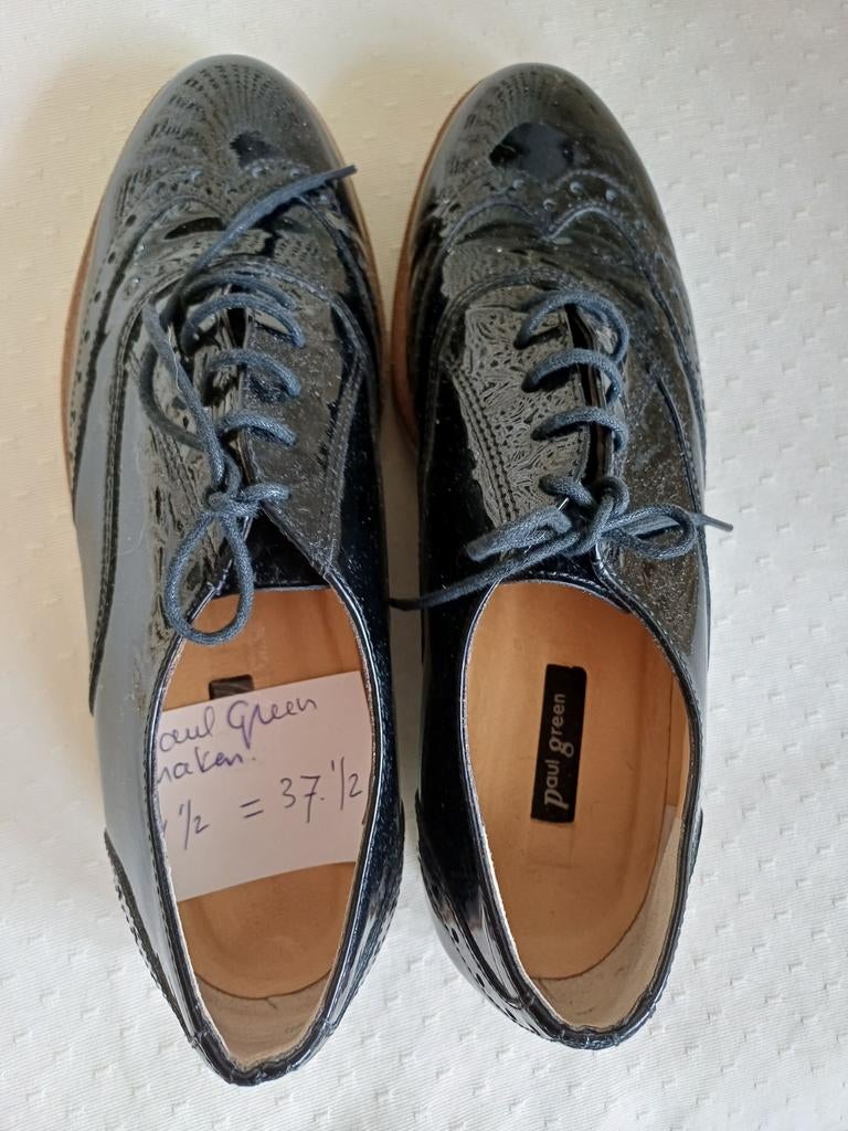 Paul Green zwarte lakleren brogues met witte zolen mt. 37,5, Schoenen met lage hakken, Zwart, Ophalen of Verzenden, Zo goed als nieuw