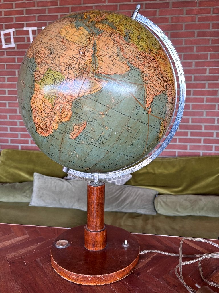 Vintage globe met licht CS26541, Ophalen, Overige materialen, Antieke wereldbol, Draaibaar