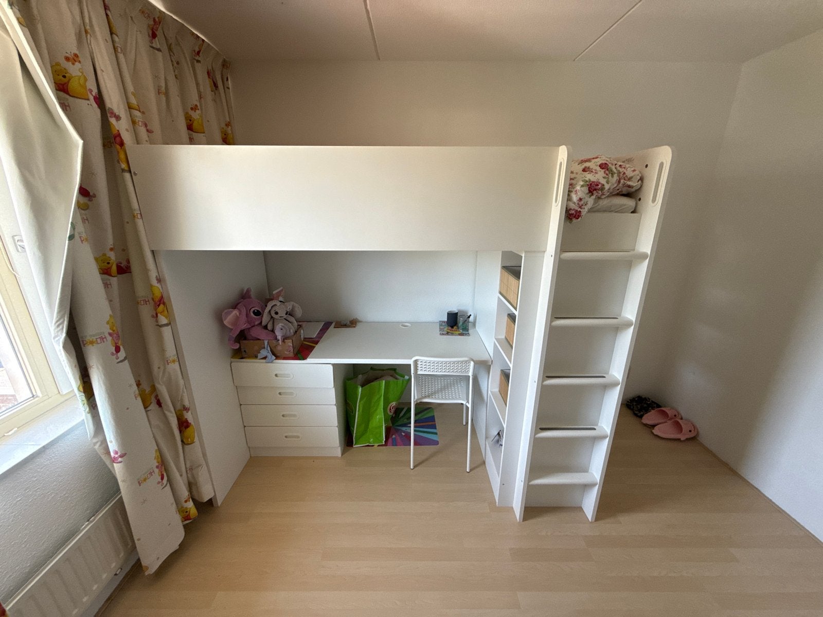 Witte Hoogslaper met Bureau en Opbergruimte, Ikea Stuva, Ophalen, Gebruikt, Eenpersoons, 200 cm