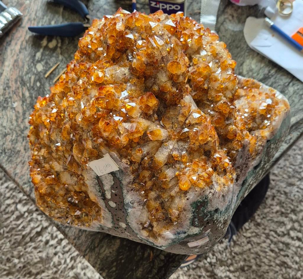 Grote Gebrande Amethist Geode op Standaard 16kg, Ophalen, Zo goed als nieuw