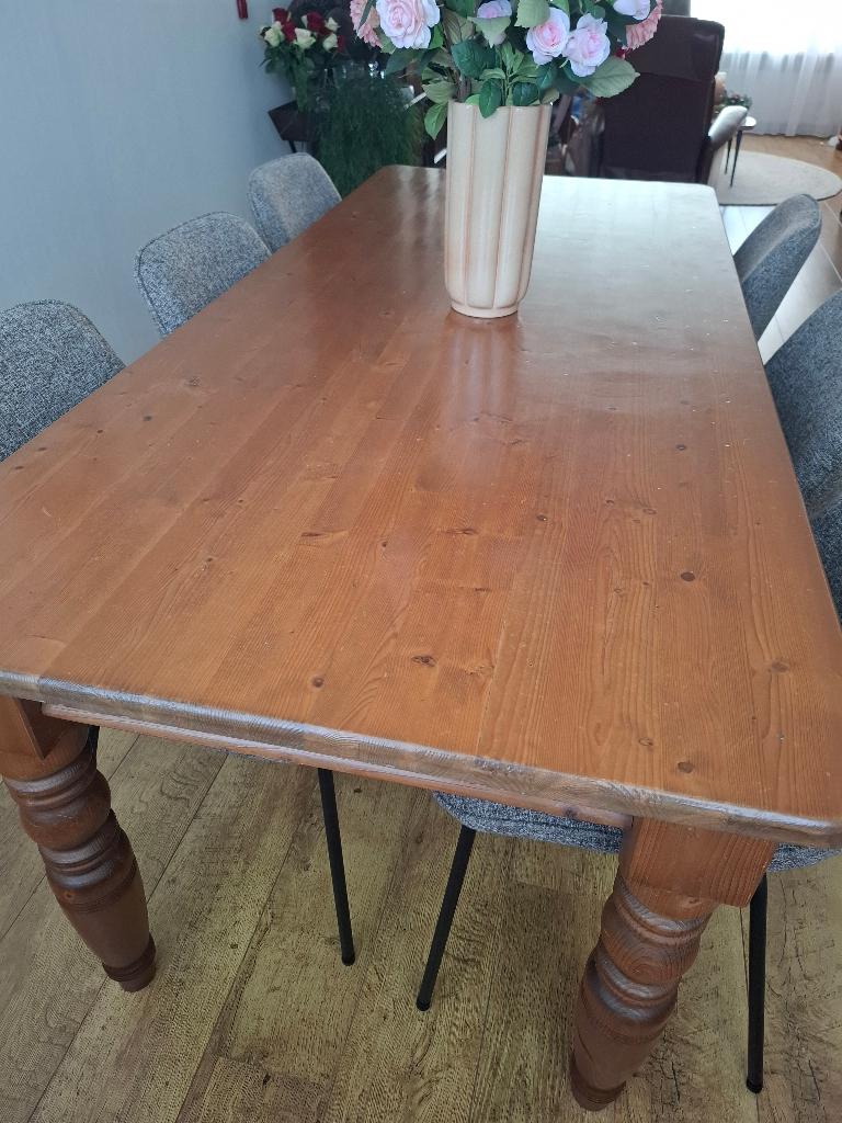 Eettafel 90x200 antiek grenen, Ophalen, Gebruikt, Vintage, 50 tot 100 cm