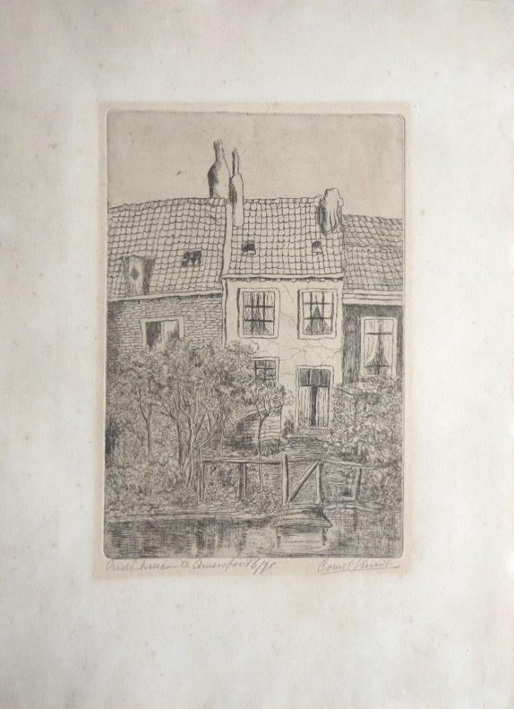 Carel Kruit ets "Oude Huizen te Amersfoort", genummerd 6/75, Antiek en Kunst, Ophalen