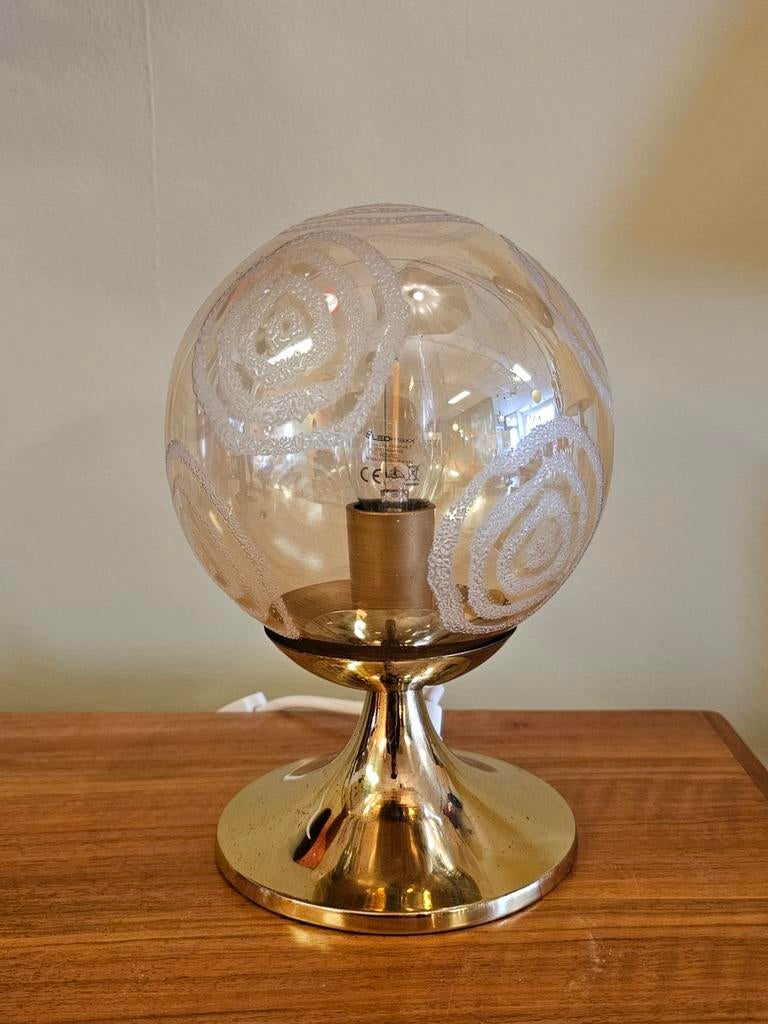 Vintage Messing Glazen Bol Tafellamp Bureaulamp Lamp, Ophalen of Verzenden