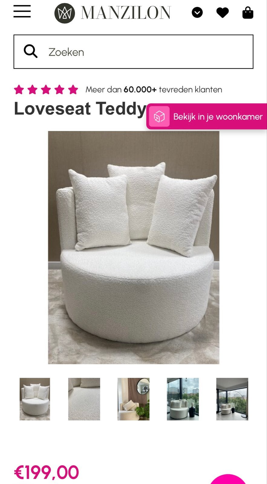 Manzilon Loveseat Teddy 2 stuks, Ophalen, Tweepersoons, 75 tot 100 cm, Zo goed als nieuw