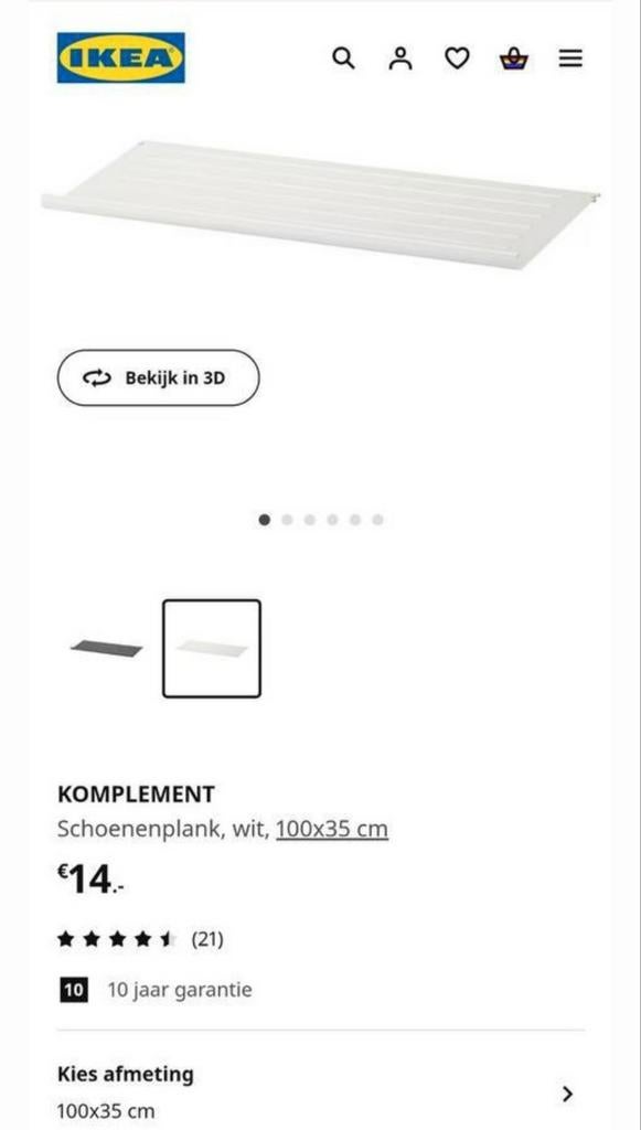 IKEA KOMPLEMENT Schoenenplank wit 100x35 cm, Ophalen