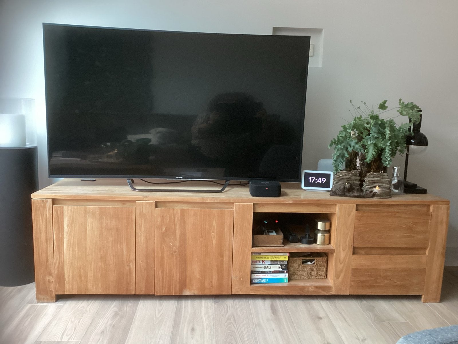 Massief Teakhouten TV-meubel met opbergruimte, Huis en Inrichting, Ophalen, Gebruikt, Teakhout, 200 cm of meer