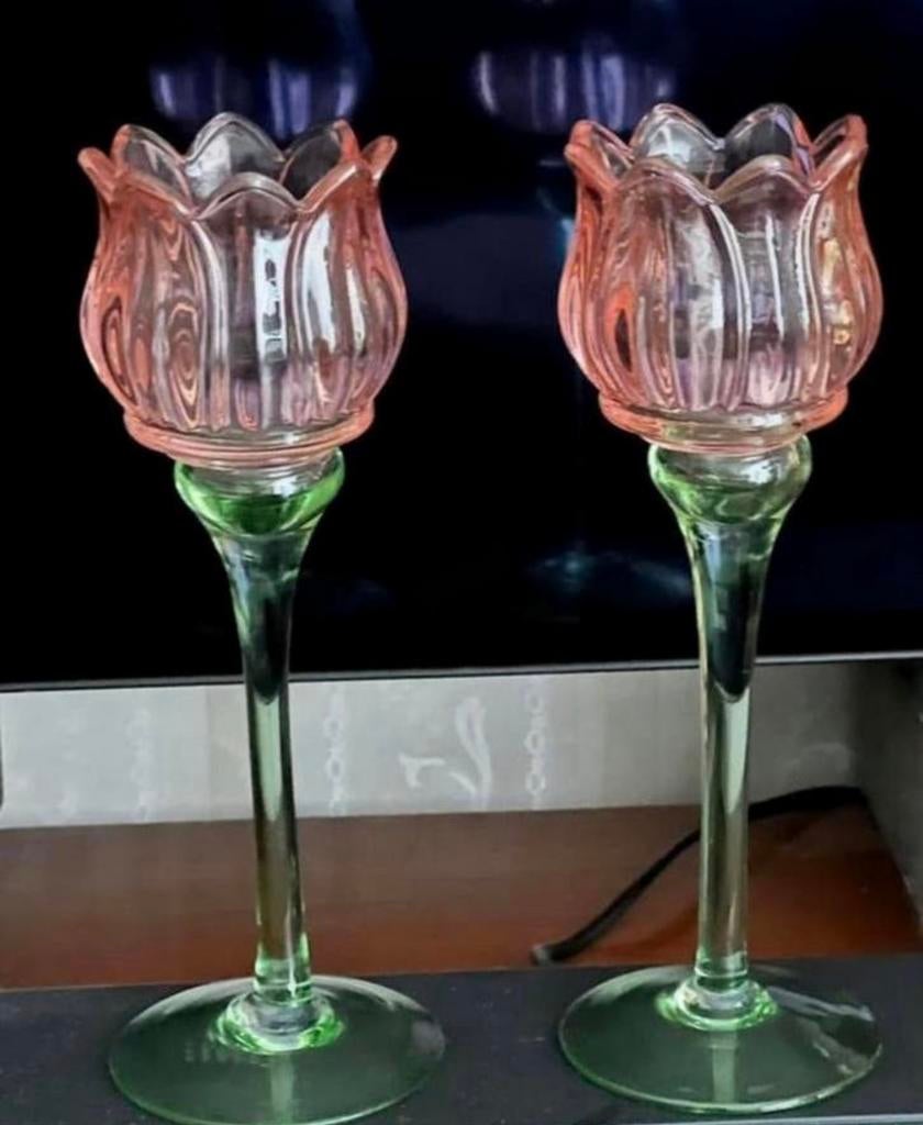 2 glazen tulpen / theelichten, Antiek en Kunst, Antiek | Glas en Kristal, Ophalen of Verzenden