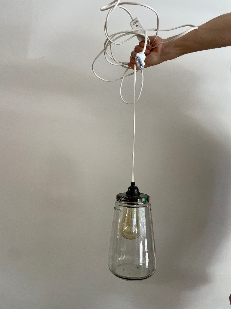 Hanglamp glazen Kesbecke augurkenpot, Huis en Inrichting, Lampen | Hanglampen, Glas, Vintage, uniek, glas, Gebruikt, E27 (groot)