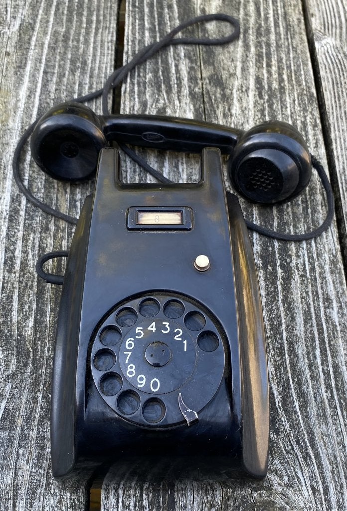Leuke Zwarte Bakelieten PTT Wandtelefoon met Draaischijf, Ophalen of Verzenden, Gebruikt, Bakeliet