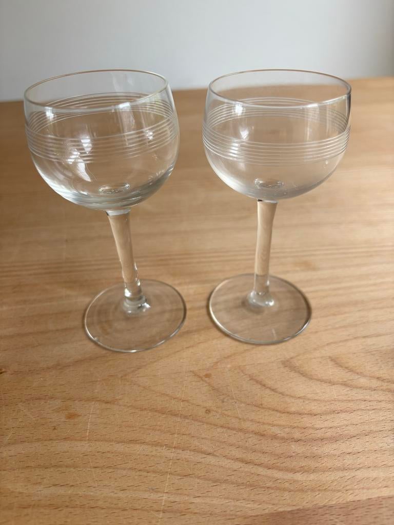 2 Antieke Leerdam Jugendstil wijn/likeur glazen, Ophalen of Verzenden