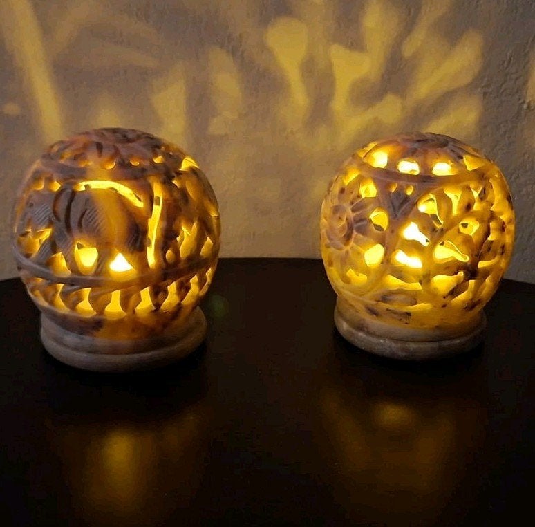 Speksteen/Marmer Lichtjeshouder set 2 stuks, Overige materialen, 7 cm, Waxinelichthouder, Nieuw