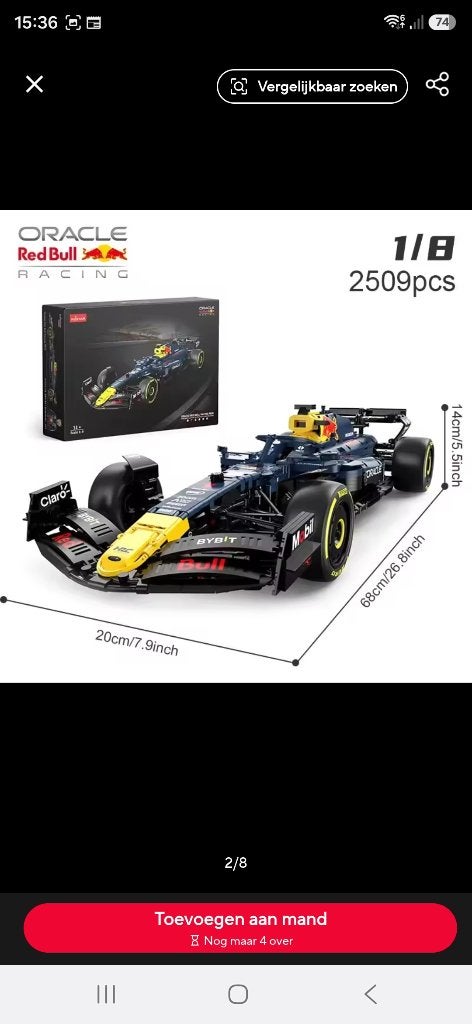 Rastar (lego) RB19 redbull F1 met motor, Ophalen, Zo goed als nieuw, Overige merken