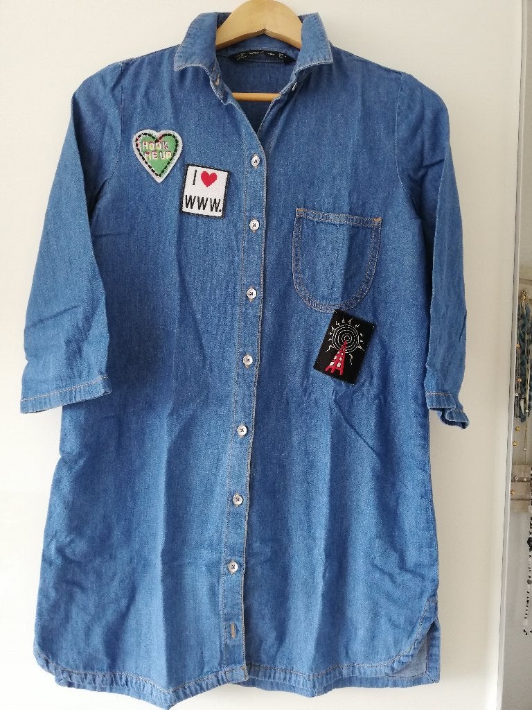 Maat M Dames Spijkerjurk - Spijkerblouse ZARA ZGAN, Maat 38/40 (M), Blauw, Zo goed als nieuw, Zara Trafaluc