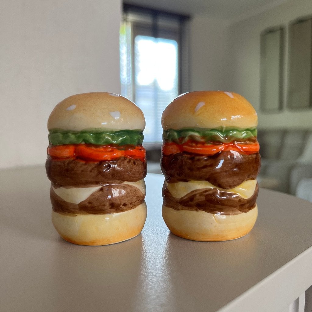 Vintage 1980 cheeseburger peper- en zoutstel, Ophalen of Verzenden