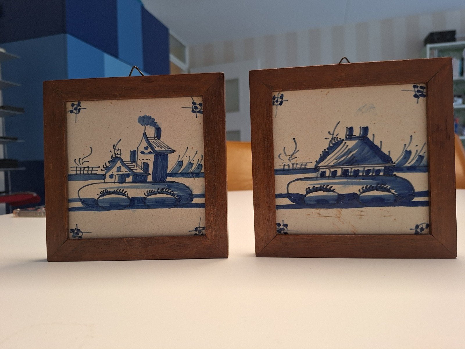 Delfts blauwe tegeltjes met lijstje - set van 2, Ophalen