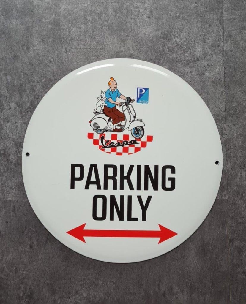 Vespa parking only emaillen decoratie bord kuifje, Ophalen of Verzenden, Zo goed als nieuw, Reclamebord