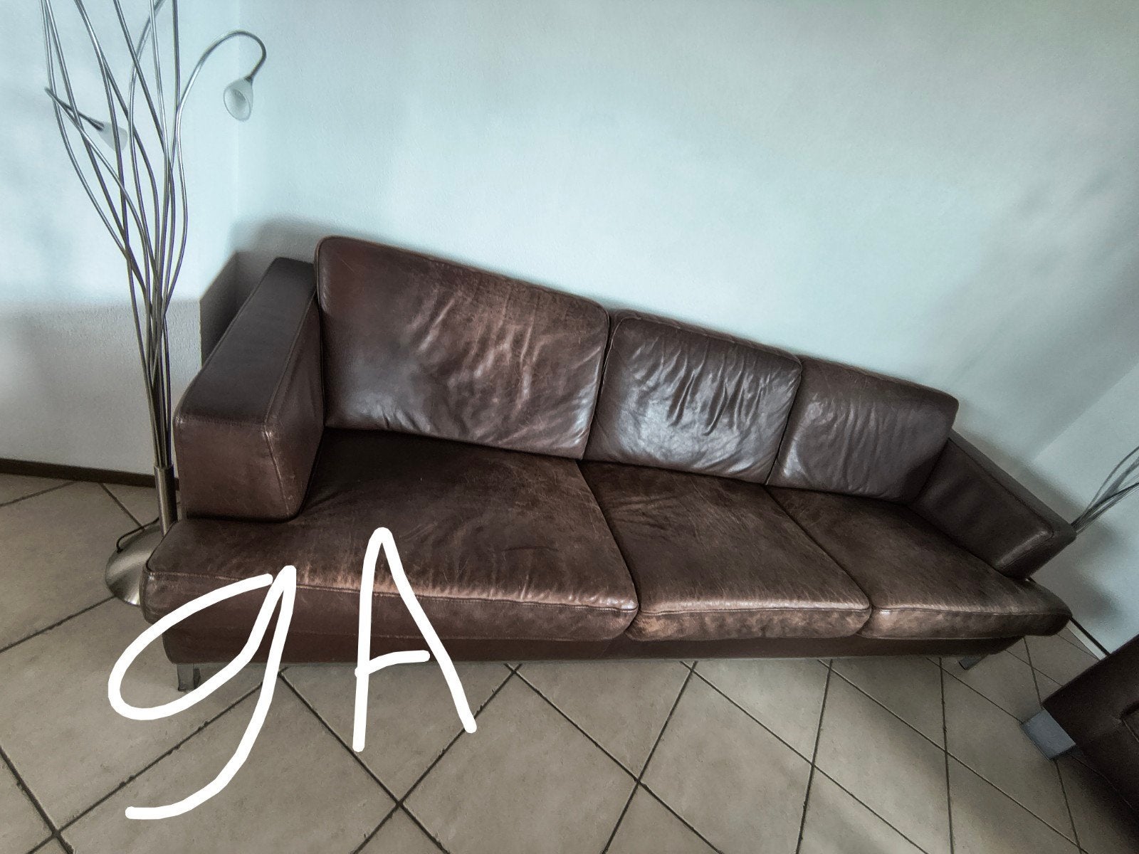 Leren bankstel 3 zits + 2 fauteuils, Ophalen, Gebruikt, Leer