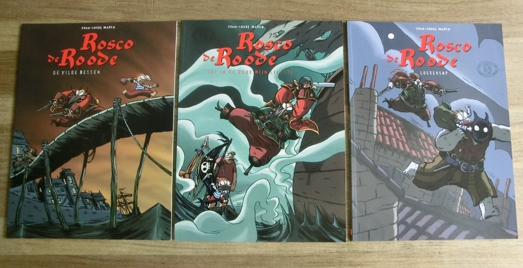 Alle 3 de stripboeken uit de Rosco de Roode reeks, Complete serie of reeks, Ophalen of Verzenden, Gelezen