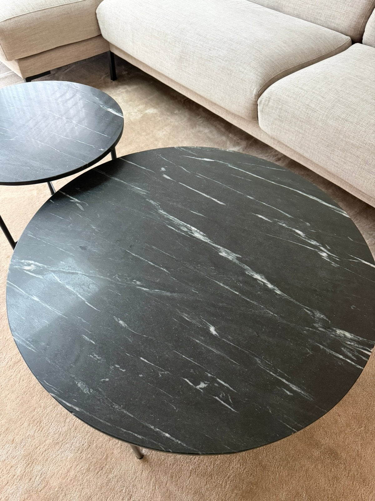 Marmeren salontafel koffietafel bijzettafel zwart set van 2, Ophalen, Gebruikt, Rond, 100 tot 150 cm
