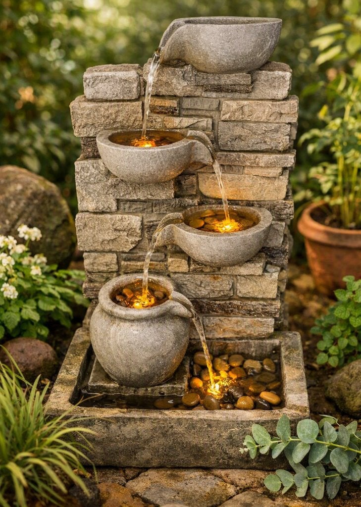 Teamson Home Buiten Fontein 4-laags Waterval Decor Grijs, Tuin en Terras, Ophalen, Nieuw, Overige materialen, Waterornament
