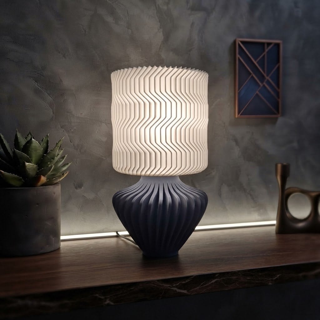3D geprinte Wave Lamp V2 – design tafellamp ca. 30 cm, Kunststof, 30 cm, Nieuw, Sfeerlamp