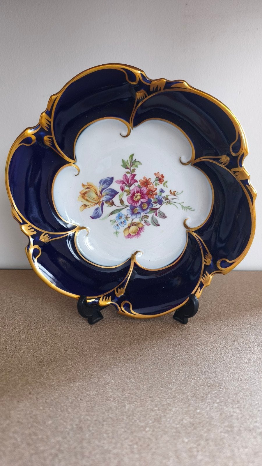 Vintage Ilmenau Echt Kobalt Sierbordje - Bloemenmotief, Ophalen of Verzenden