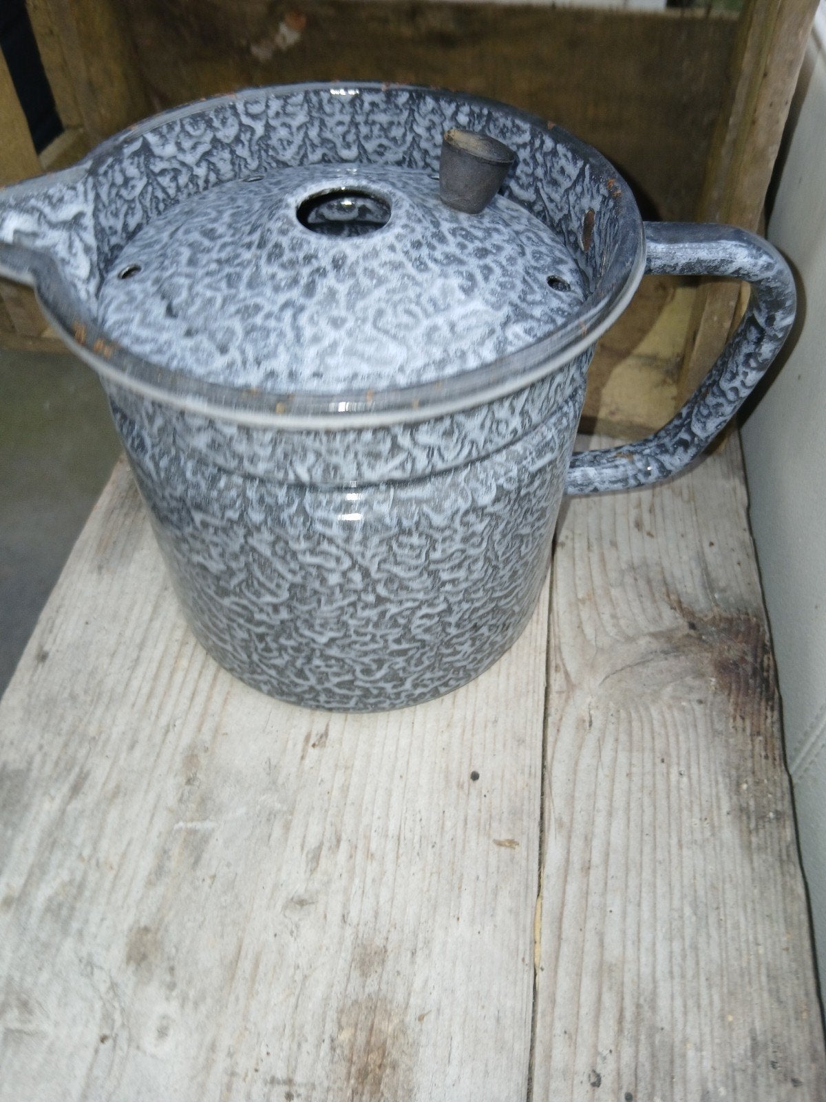 Emaille melkkoker, grijs gewolkt, Antiek en Kunst, Antiek | Emaille, Ophalen of Verzenden
