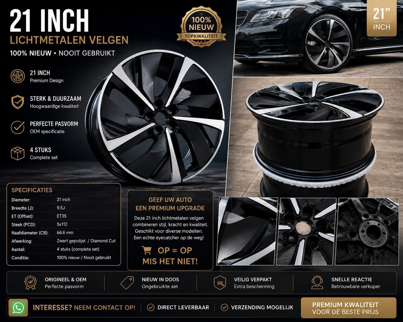 Nieuwe Originele 21" Lichtmetalen Velgenset Sport Design, Velg(en), Nieuw, Zomerbanden, 21 inch
