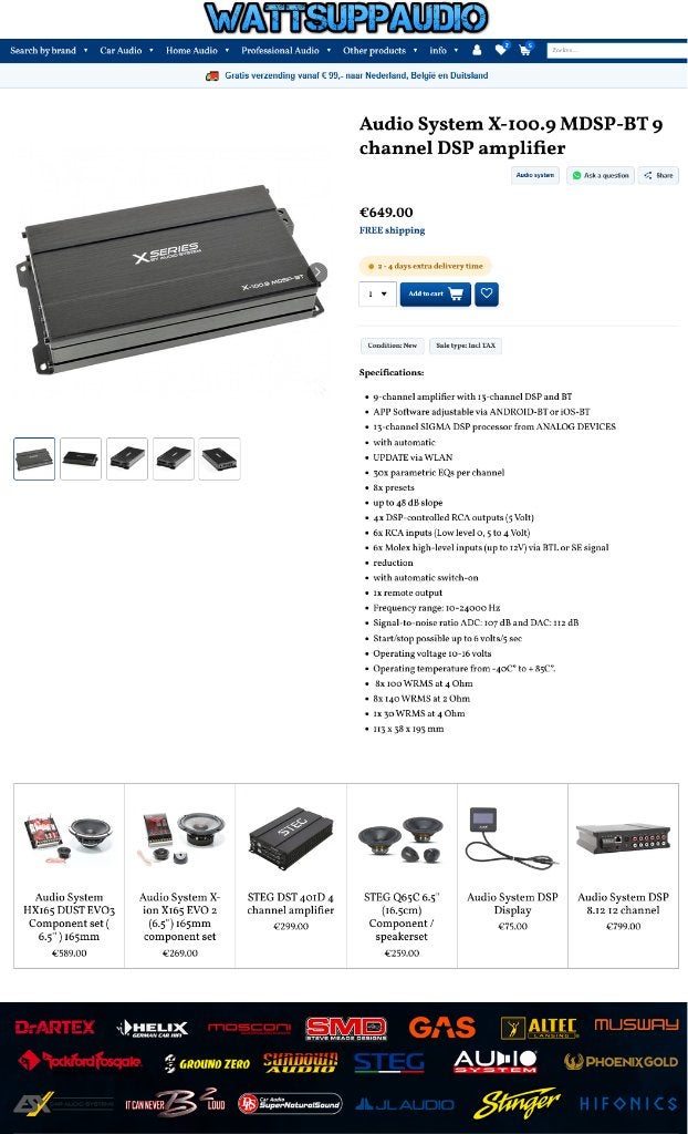 Audio System X-100.9 MDSP-BT 9 kanaals DSP Versterker, Ground ZERO, ., Nieuw, Ophalen of Verzenden