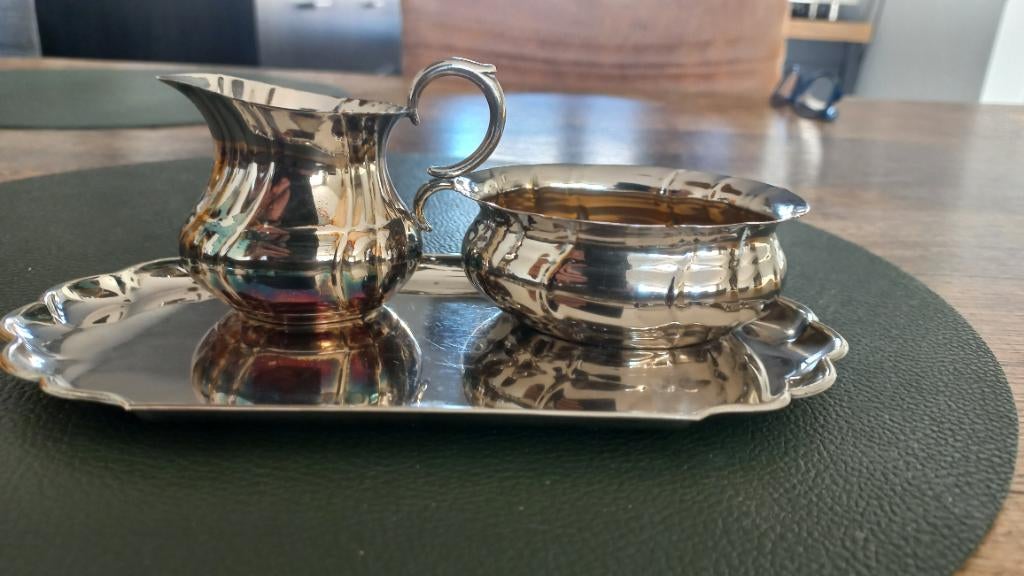 Verzilverd melk en suiker potje, Antiek en Kunst, Antiek | Goud en Zilver, Ophalen of Verzenden