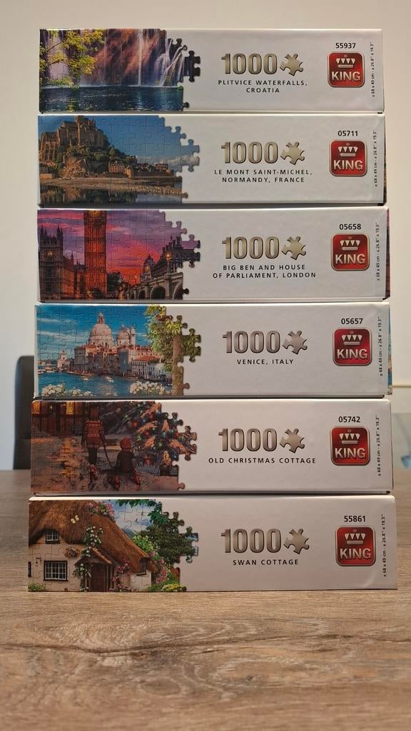 Puzzels - 6 stuks - 1000 stukjes, Ophalen, 500 t/m 1500 stukjes, Zo goed als nieuw