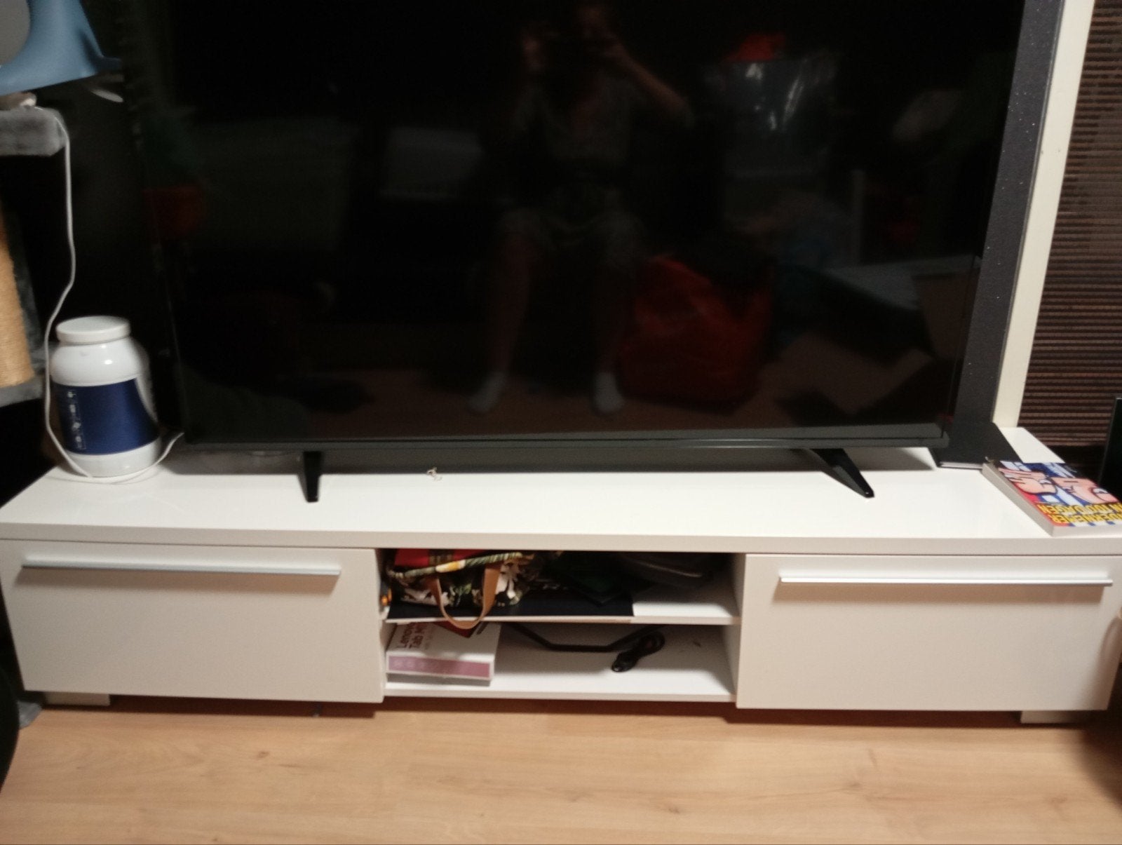Witte TV-kast met twee lades, Huis en Inrichting, Ophalen, Gebruikt, 100 tot 150 cm, Minder dan 100 cm