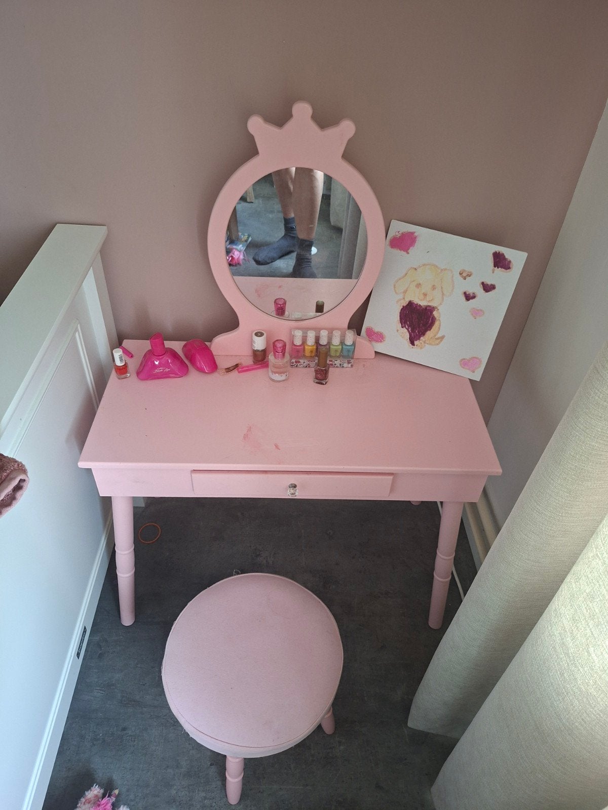 Roze kaptafel met spiegel en krukje voor kinderen, Gebruikt, Minder dan 100 cm, 50 tot 100 cm, Ophalen of Verzenden