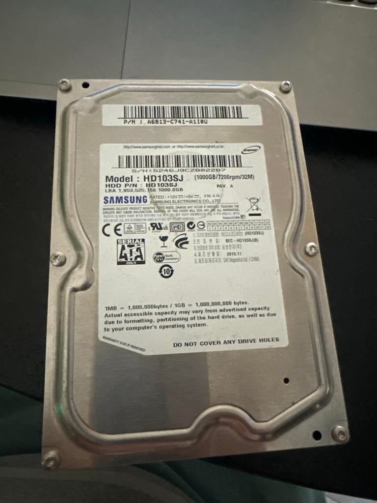 Samsung HD103SJ 1TB HDD - Intern SATA Harde Schijf, Computers en Software, Harde schijven, Intern, Gebruikt, Ophalen of Verzenden