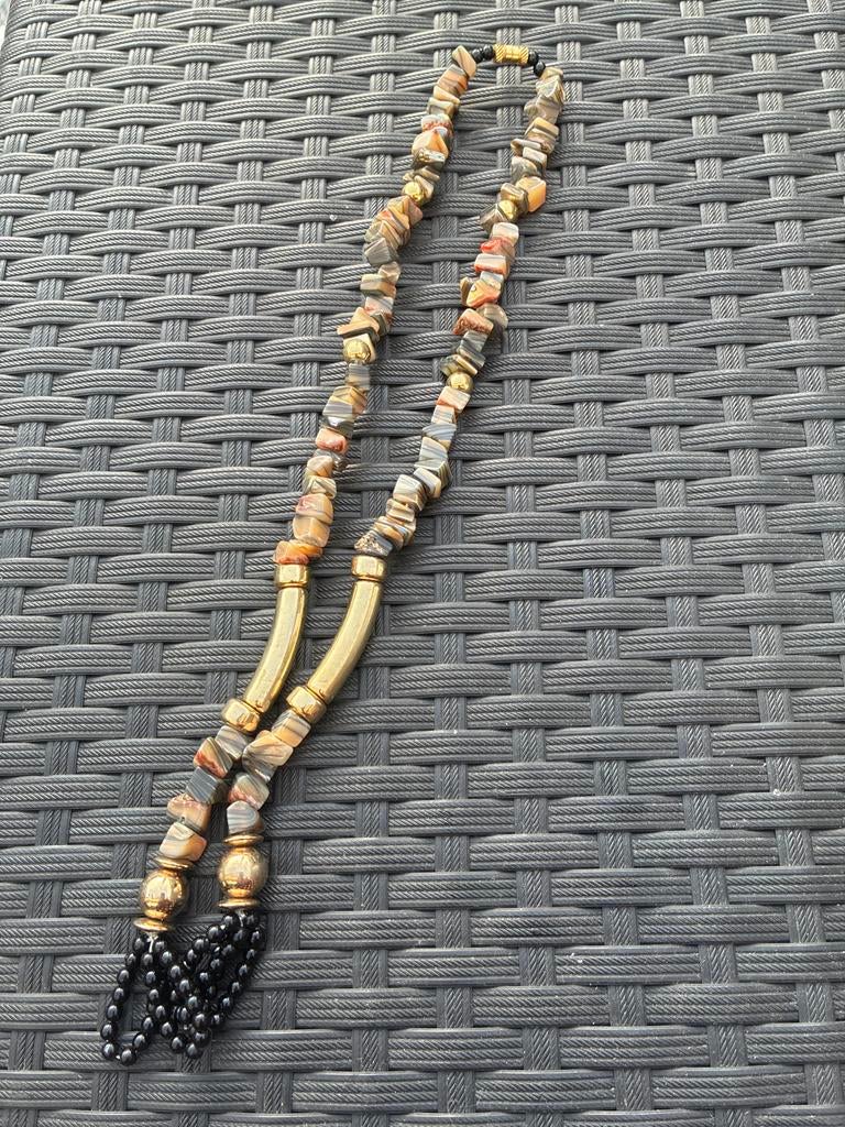 Unieke ketting met natuurstenen en gouden accenten, Ophalen of Verzenden, Zo goed als nieuw, Bruin, Steen of Mineraal
